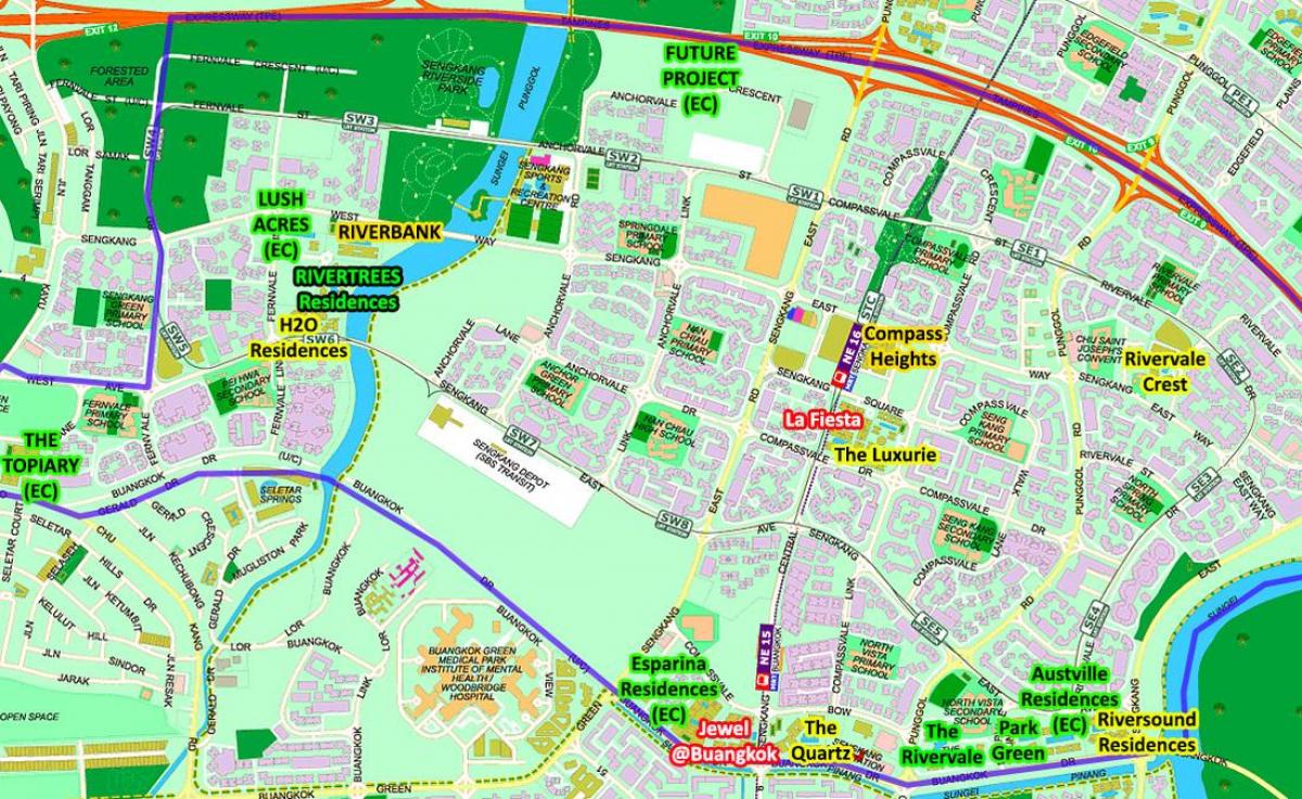Karte von Sengkang, Singapur