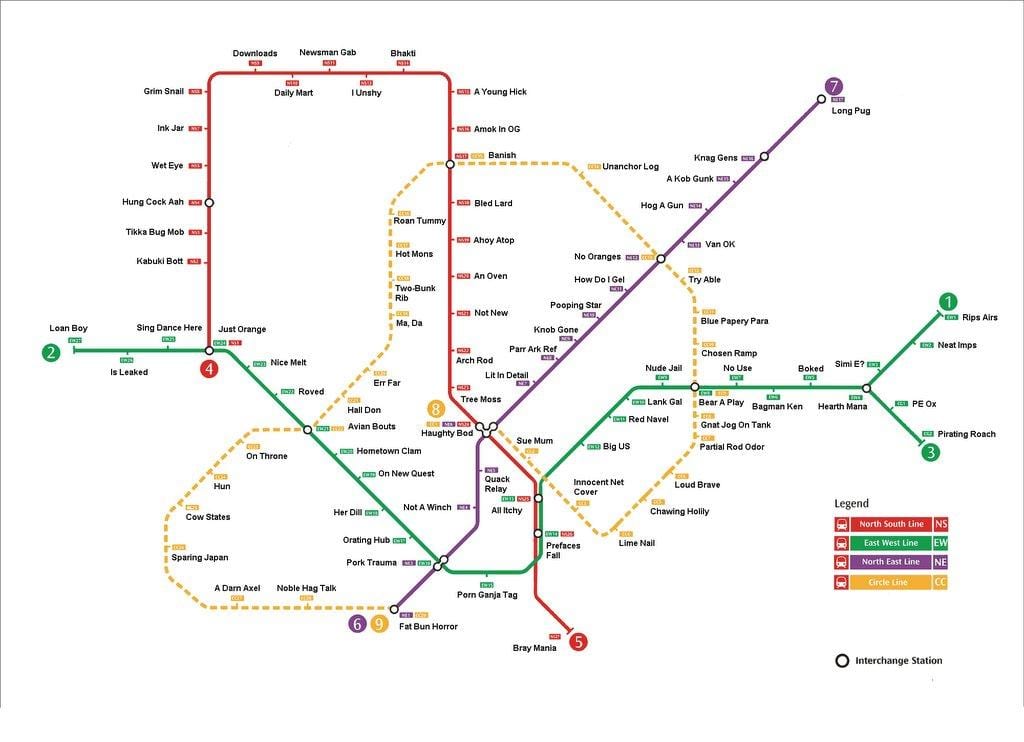 die mrt-station Karte, Singapur